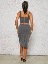 Women's Sweetheart Neck Cropped Tank Top And Ruched Pencil Skirt Elegant 2 Piece Set